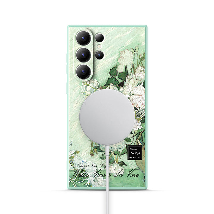 Samsung Oil Painting Series |  " White Rose " Liquid Silicone Phone Case