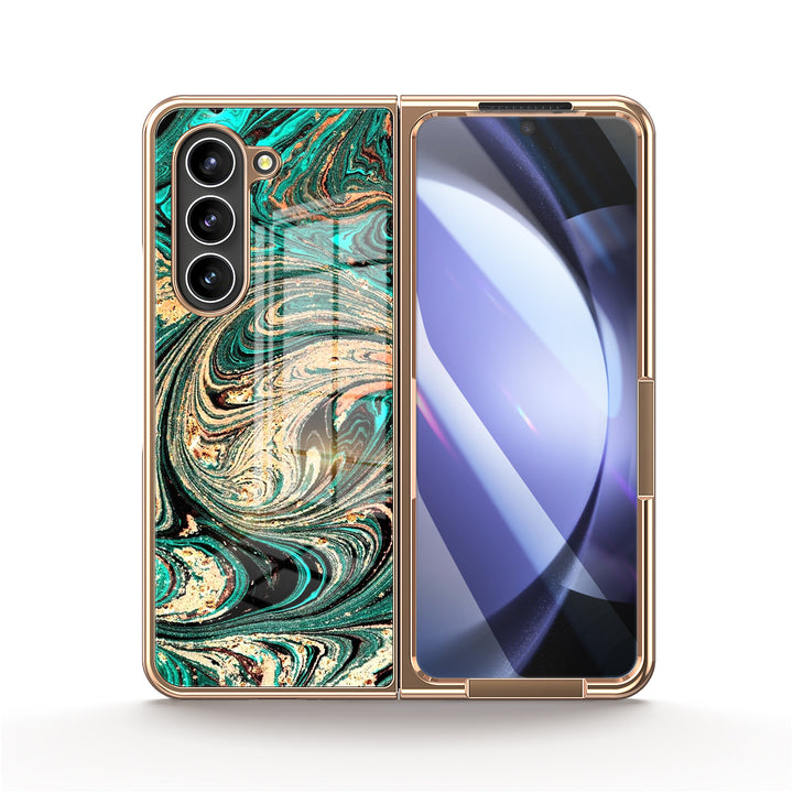 " Blue Gold Feather " | Samsung Tempered Glass Case