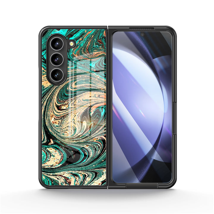 " Blue Gold Feather " | Samsung Tempered Glass Case