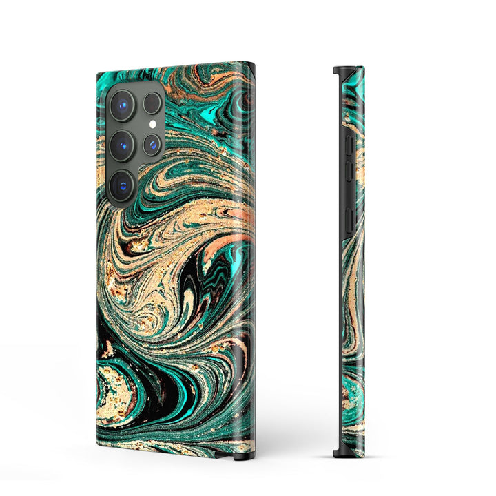 Samsung Gilt Series | " Blue Gold Feather " Tempered Glass Phone Case