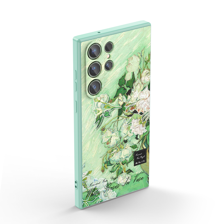 Samsung Oil Painting Series |  " White Rose " Liquid Silicone Phone Case