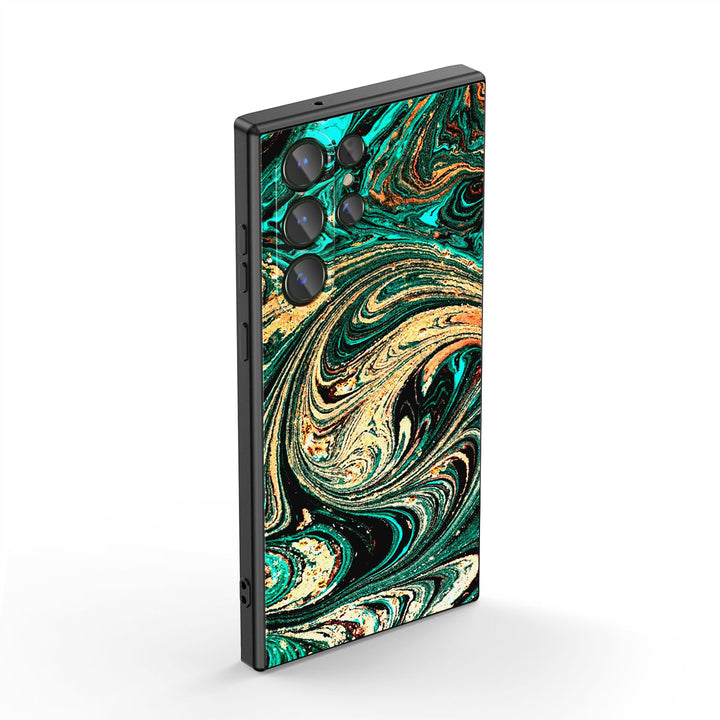 Samsung Gilt Series | " Blue Gold Feather " Tempered Glass Phone Case