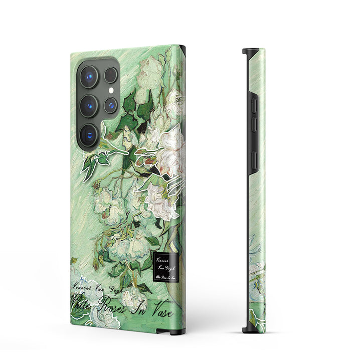 Samsung Oil Painting Series |  " White Rose " Tempered Glass Phone Case