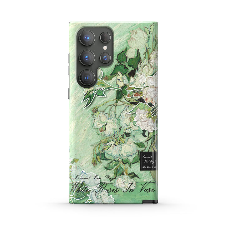 Samsung Oil Painting Series |  " White Rose " Tempered Glass Phone Case