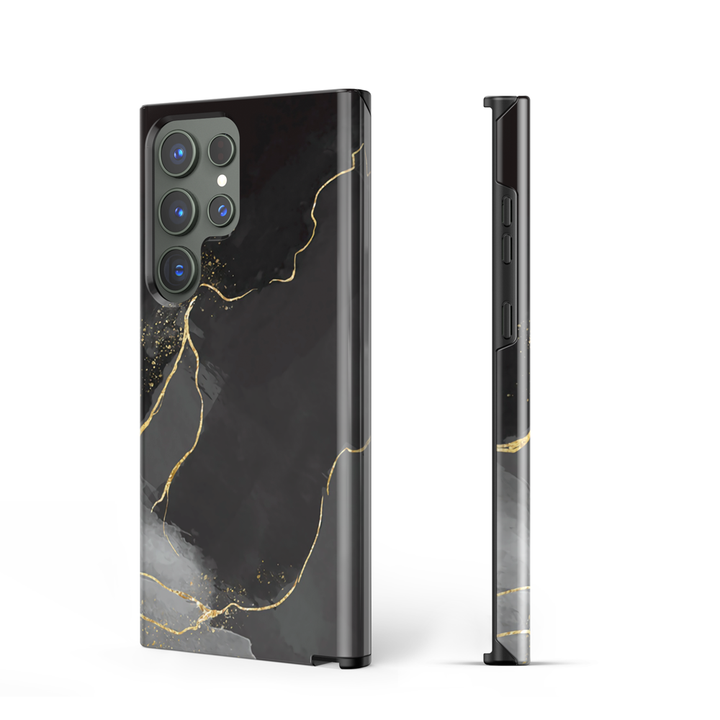 Samsung Watercolor  Series | " Silver Black " Tempered Glass Phone Case