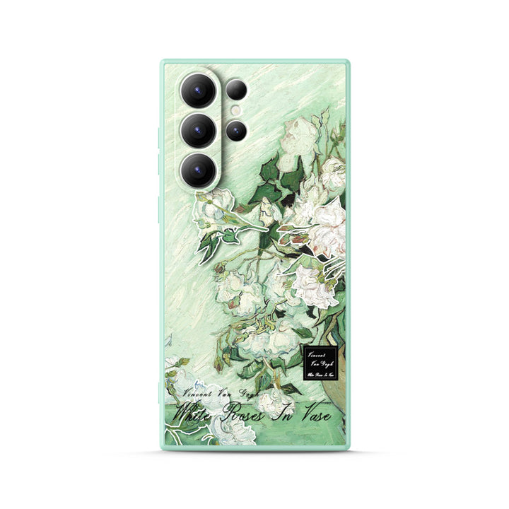 Samsung Oil Painting Series |  " White Rose " Tempered Glass Phone Case