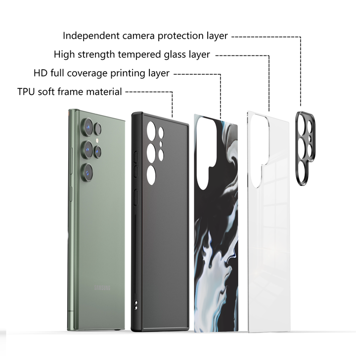 Samsung Watercolor  Series | " Silver Black " Tempered Glass Phone Case