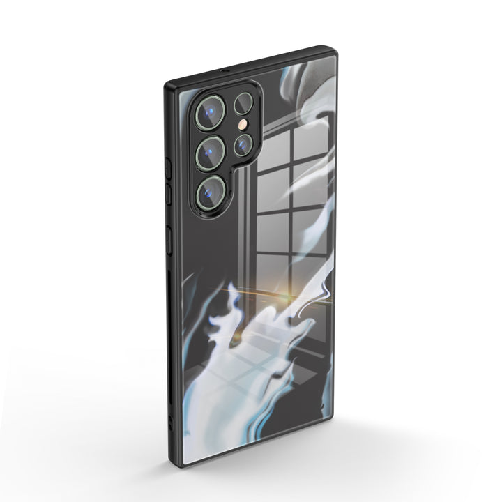 Samsung Watercolor  Series | " White Black " Tempered Glass Phone Case